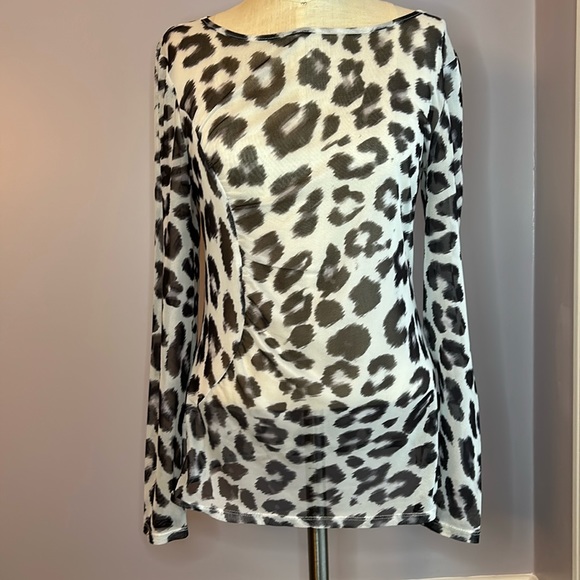 White House Black Market semi sheer mesh snow leopard long sleeve top - Picture 1 of 8